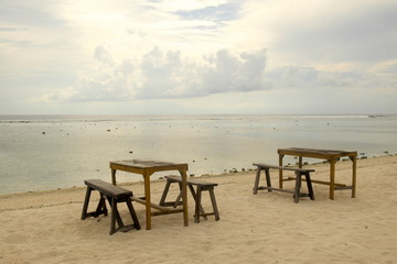 Fototapeta na wymiar One of the Beach seating area at Gili Trawangan Indonesia to enjoy the sunset.