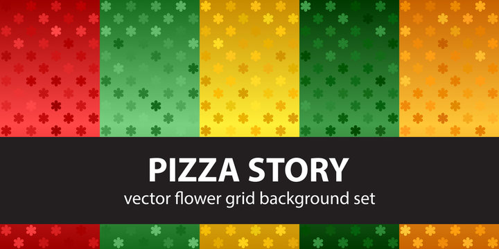 Flower pattern set Pizza Story. Vector seamless backgrounds
