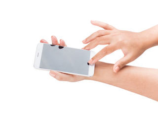 woman hands holding blank smart phone