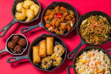 中華料理　一斉集合　Delicious Chinese food group photo