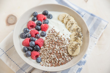Joghurt mit Müsli und Beeren 