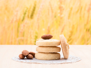 close up shot on cookie on wooden background