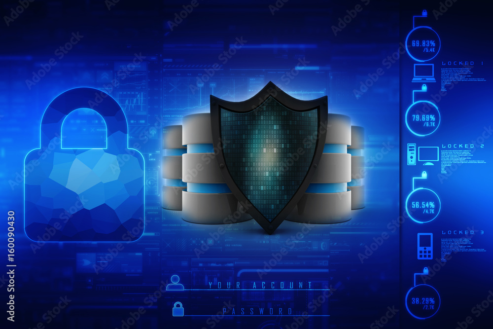 Poster 3d rendering database and computer data security concept