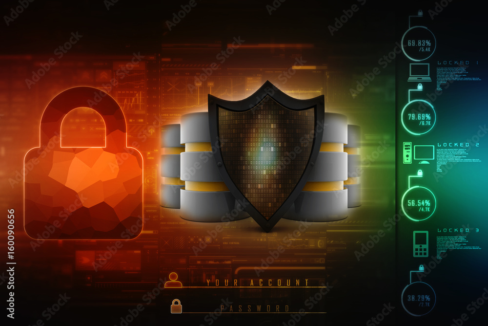 Poster 3d rendering database and computer data security concept