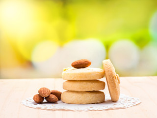 close up shot on cookie on wooden background