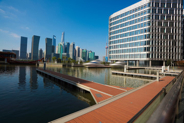 Naklejka premium Sunny sky at city building of Shanghai skyline