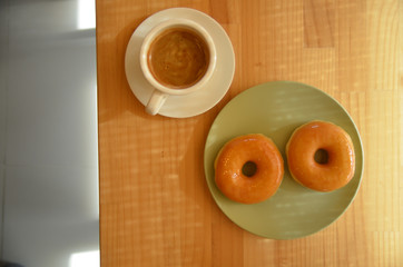 donuts of food and drinj background 