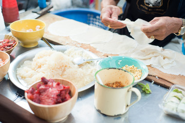 Making thai fresh spring roll