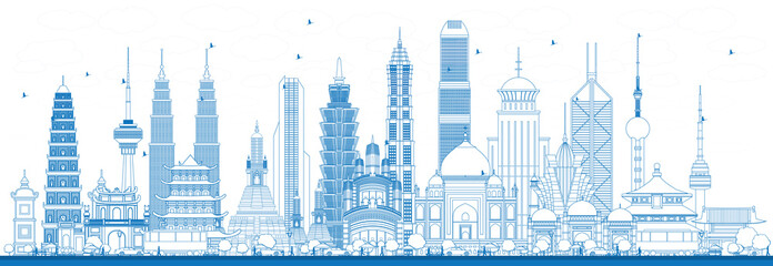 Outline Famous Landmarks in Asia. © BooblGum