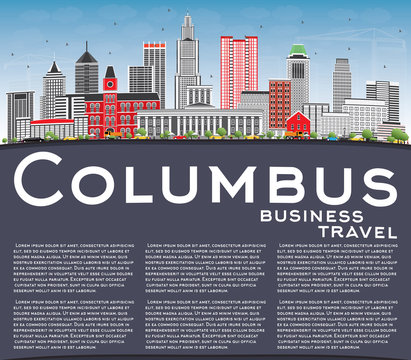 Columbus Skyline with Gray Buildings, Blue Sky and Copy Space.