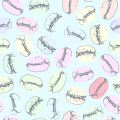 Pastel color coffee seed seamless background.