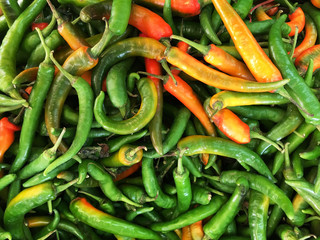 Top view fresh Chilli on the table at a fresh market 