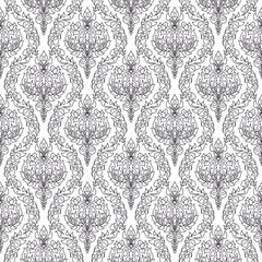 Monochrome thai floral motif seamless background.