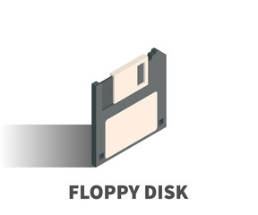 Floppy disk icon, vector symbol in isometric 3D style isolated on white background.