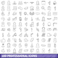 100 professional icons set, outline style