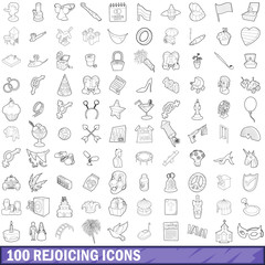 100 rejoicing icons set, outline style