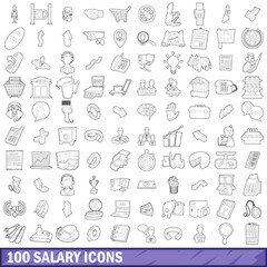100 salary icons set, outline style