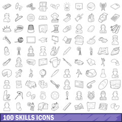 100 skills icons set, outline style