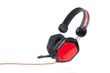 red head phones on white background