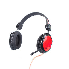 red head phones on white background