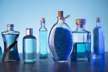 Spa and wellness products on the blue background.