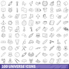 100 universe icons set, outline style