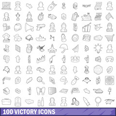 100 victory icons set, outline style