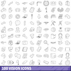 100 vision icons set, outline style