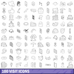 100 visit icons set, outline style