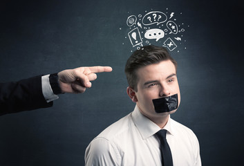 Business hand pointing at employee