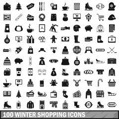 100 winter shopping icons set, simple style 