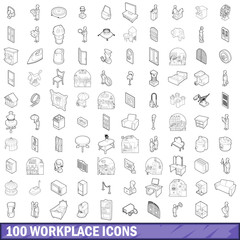 100 workplace icons set, outline style