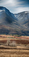  in lesotho  street village near  mountain