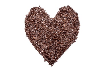 Heart love from coffee beans, isolated on white background