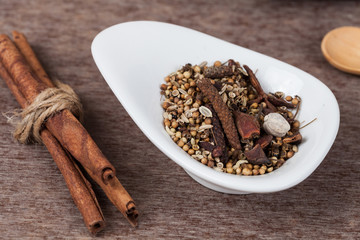 herbs, or spices added to food to enhance the flavor and health medicine.