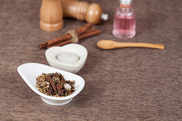 herbs, or spices added to food to enhance the flavor and health medicine.