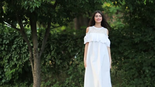 Female model in white dress