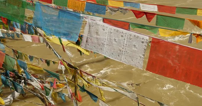 4k prayer flag on lhasa river,tibet.