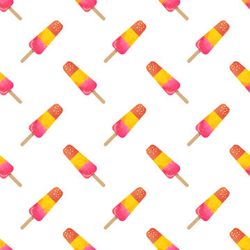 Seamless background image colorful watercolor texture popsicle pattern