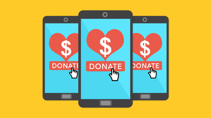 Online donation concept through mobile phone.