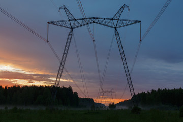 Power lines at sunset. - 160141611