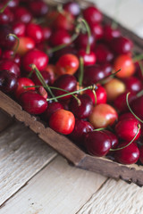 Cherry berries are fresh on a wooden background. Concept of health.