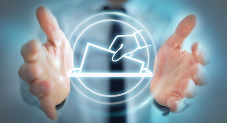 Businessman voting using digital interface 3D rendering