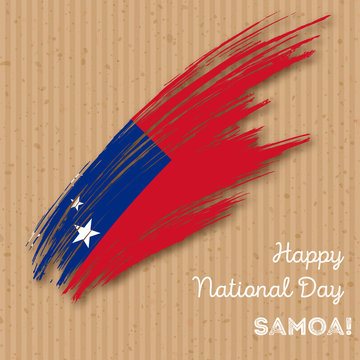 Samoa Independence Day Patriotic Design. Expressive Brush Stroke in National Flag Colors on kraft paper background. Happy Independence Day Samoa Vector Greeting Card.