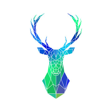 Deer low poly portrait. Blue and green gradient. Abstract polygonal illustration.