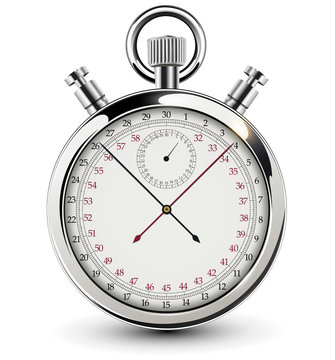 Stopwatch, vintage chrome clock, vector illustration