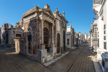 BUENOS AIRES, ARGENTINA - 11 APRIL 2017: View of tombs at the La Recoleta Cemetery in Capital...