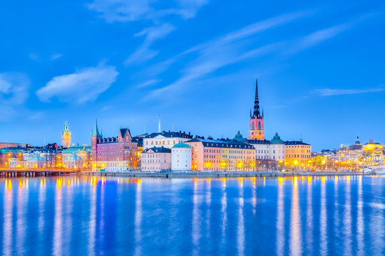Stockholm cityscape at night in Sweden