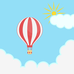 Hot air balloon, sky, clouds, sun