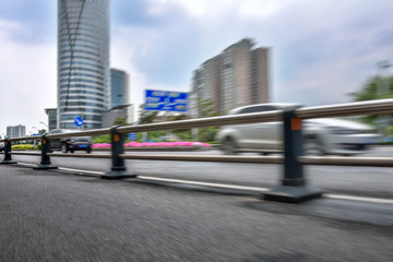 low angle shot of urban traffic view in modern city of China.